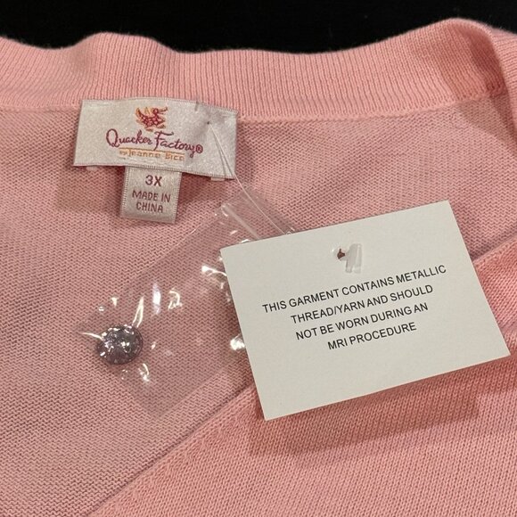 NWT Quacker Factory Womens Sz 3X Metallic Snowflake Pink Winter Cardigan Sweater - Picture 4 of 8